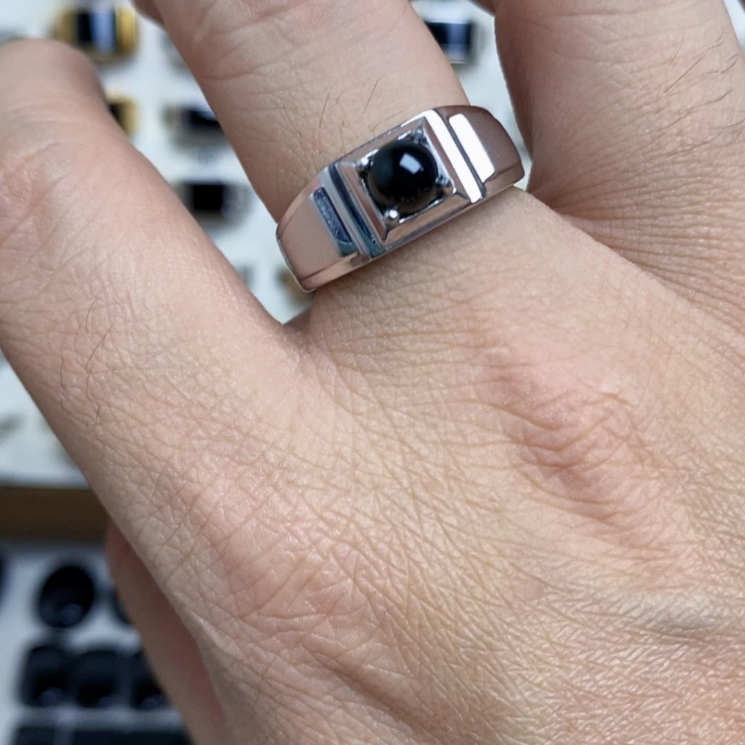 翡翠银S925镶嵌戒指墨翠戒指