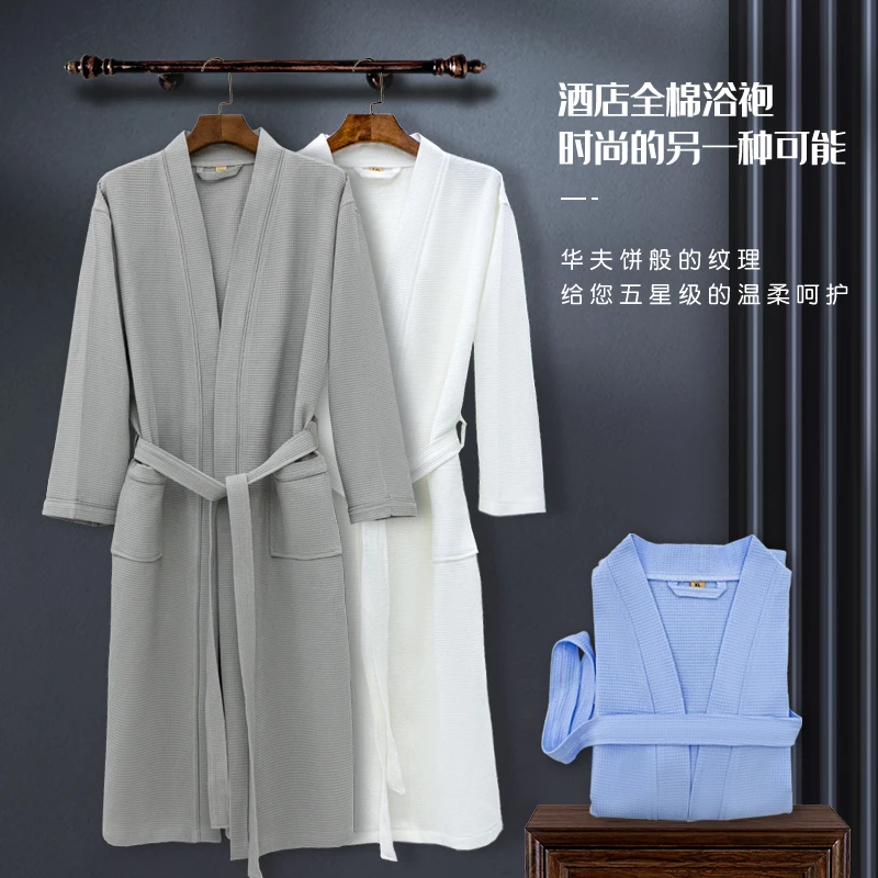 华夫格浴袍女款春秋季纯棉新款四季通用浴衣男士情侣吸水透气浴袍