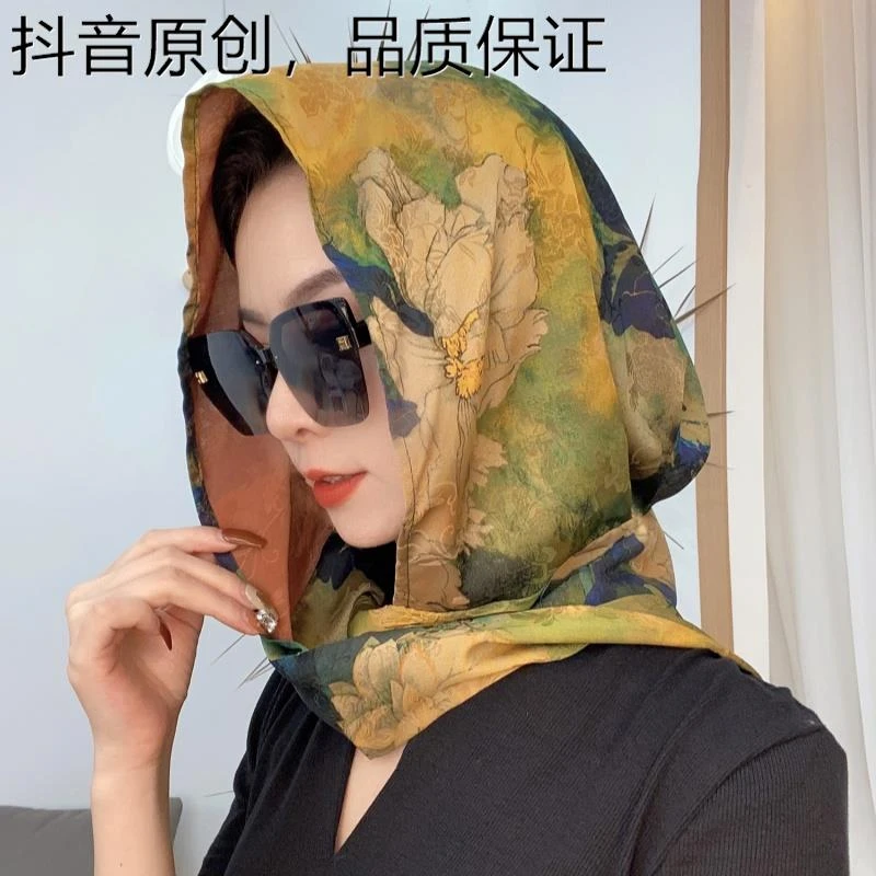 屈臣 氏民族风丝巾包头帽女夏天遮阳薄款包头巾旅游防晒多功能女