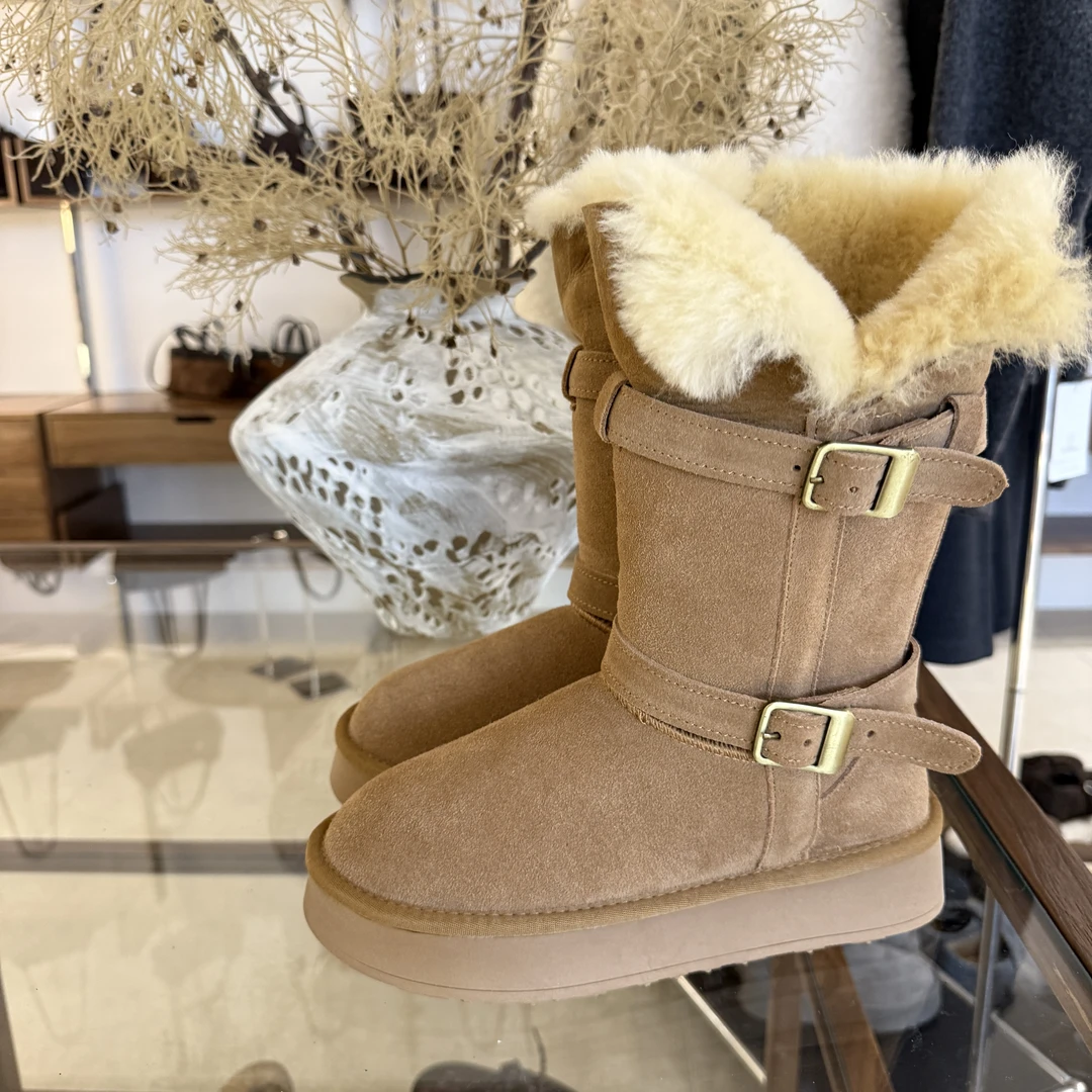 【大妮专属】皮毛一体牛皮羊毛长筒休闲成人雪地靴百搭时尚厚底4CM