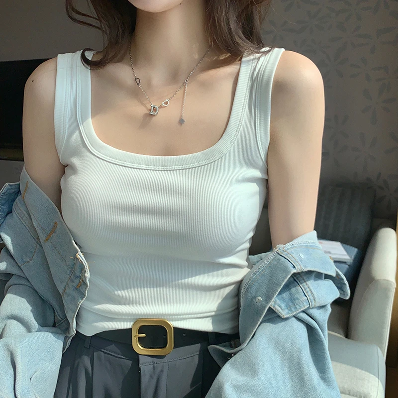 2025夏季新款纯棉螺纹小吊带背心女内搭遮副乳无袖打底外穿上衣女