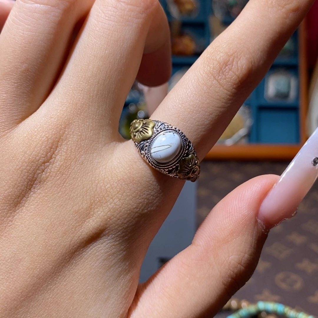 琥珀银S925镶嵌戒指