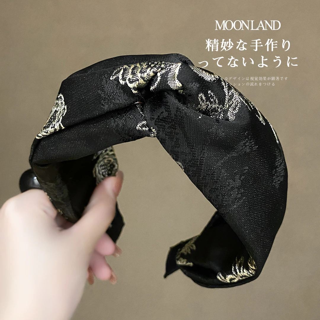 黑色布艺交叉印花发箍女新款高级感洋气时尚发卡日常外戴洗脸头箍