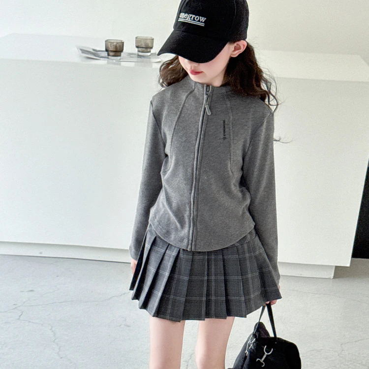 大童女装小女孩洋气套装秋季女童外套格子裙两件套儿童衣服学院风