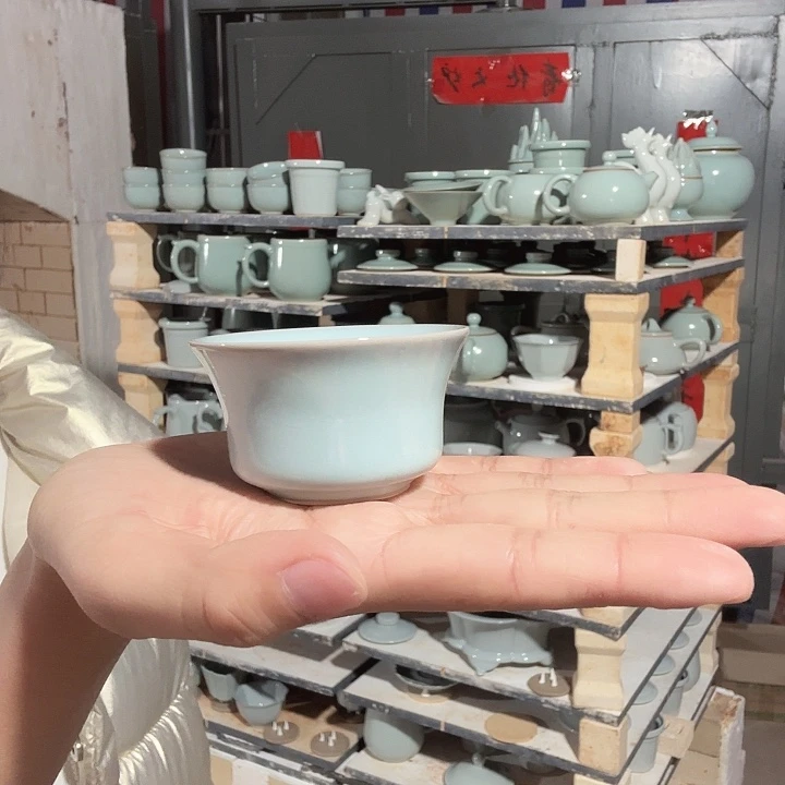 瓷片汝瓷马蹄杯圈足烧天青釉开播福利
