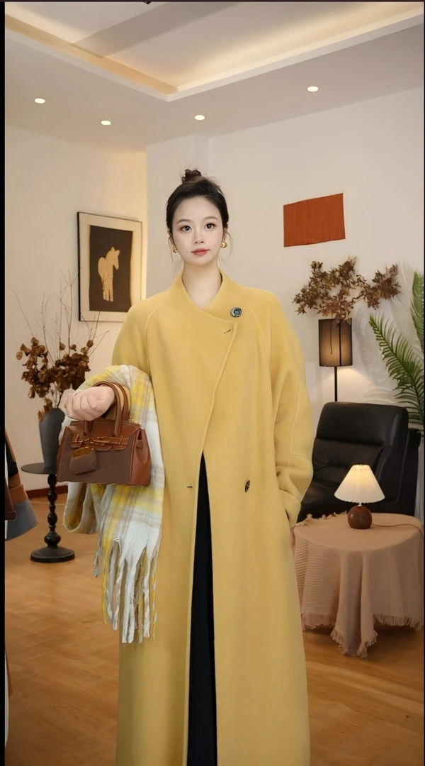 【彤彤定制】新臻选级山羊绒森系羊毛大衣插肩袖长款法式翻领F875