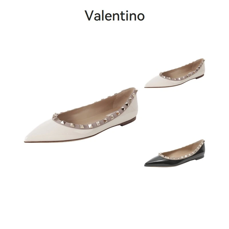 Valentino华伦天奴 女士铆钉尖头浅口芭蕾平底鞋4W2S0403 VNW