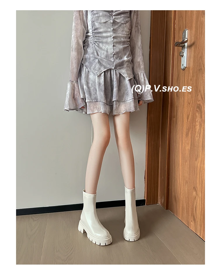 内增高马丁靴女小个子2025年春秋新款英伦风单靴厚底真皮白色短靴