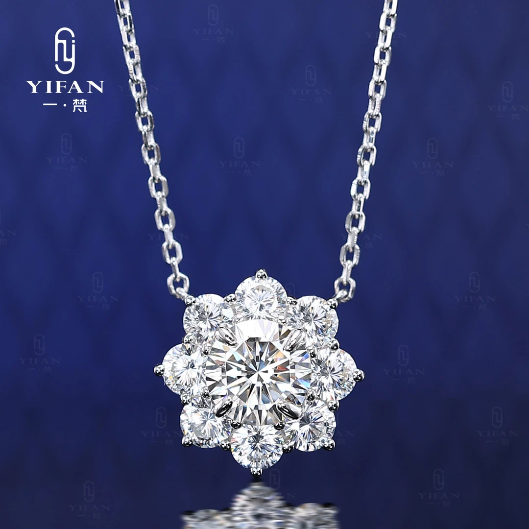 吊坠925银合成锆石 2092-G色设计师款太阳花满钻项链女款