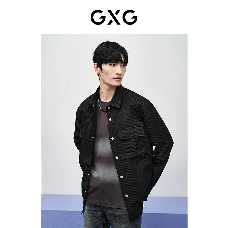 GXG男装 黑色提花肌理感衬衫时尚2024年春季新品#GFX10301001