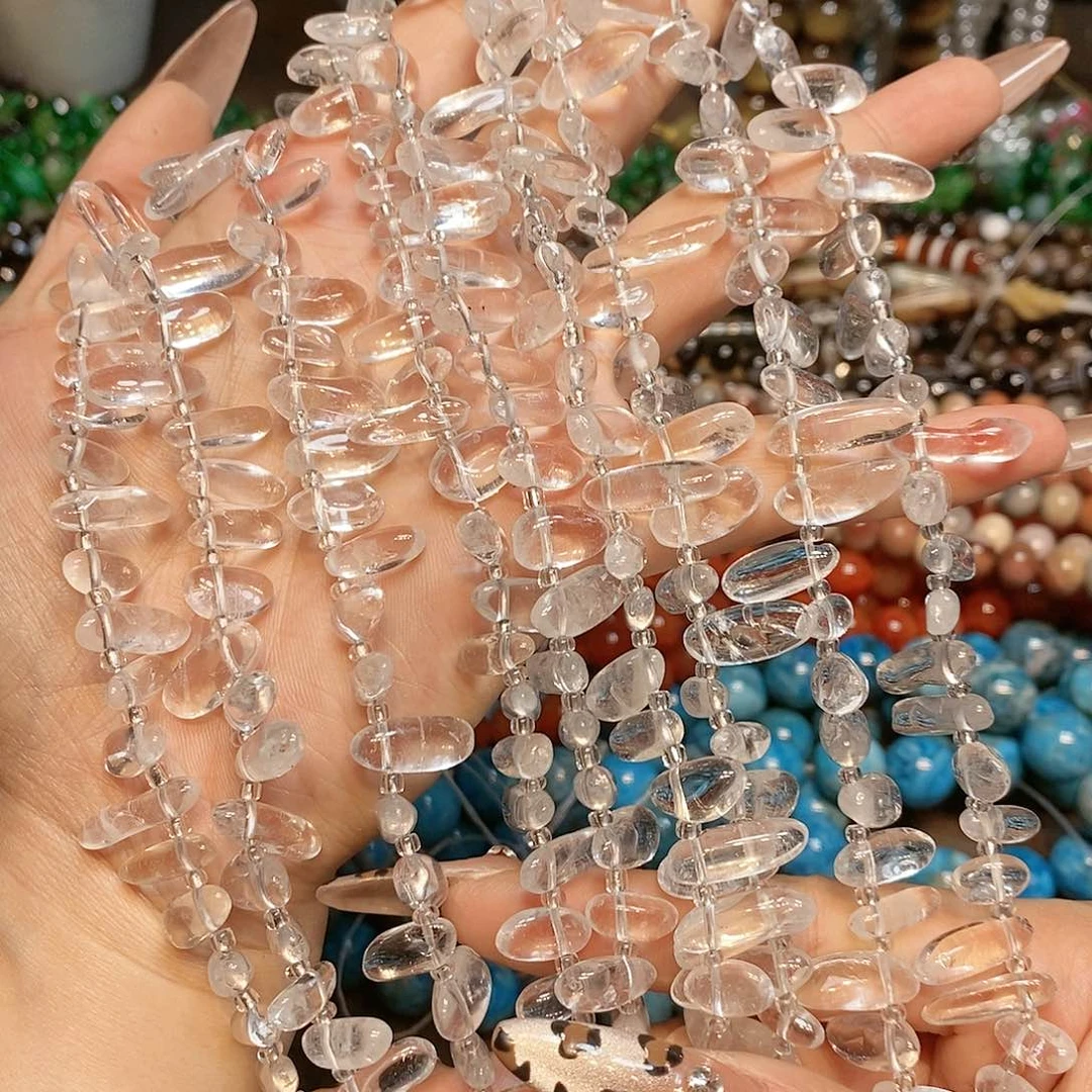 玛瑙/玉髓散珠天然白水晶长牙高透一条