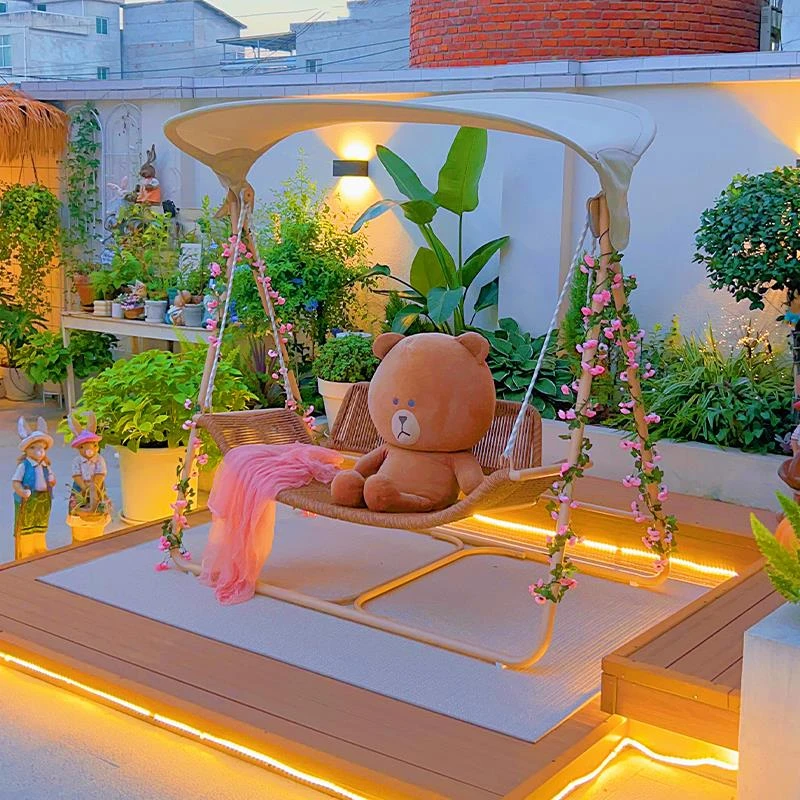 紫叶晚晴秋千别墅院子双人摇椅户外庭院网红露台花园室外秋千吊椅