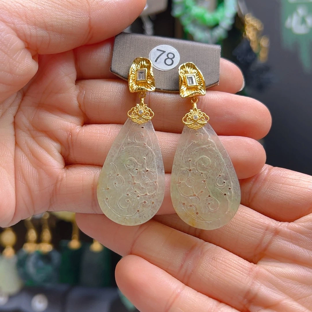 银S925镶嵌翡翠耳饰