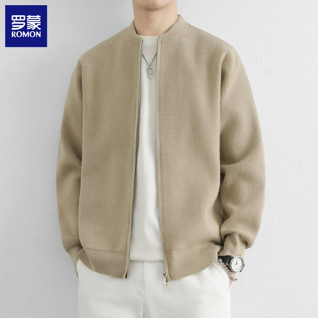 罗蒙男士春秋新款针织开衫打底棒球领休闲夹克外套毛衣男款冬季