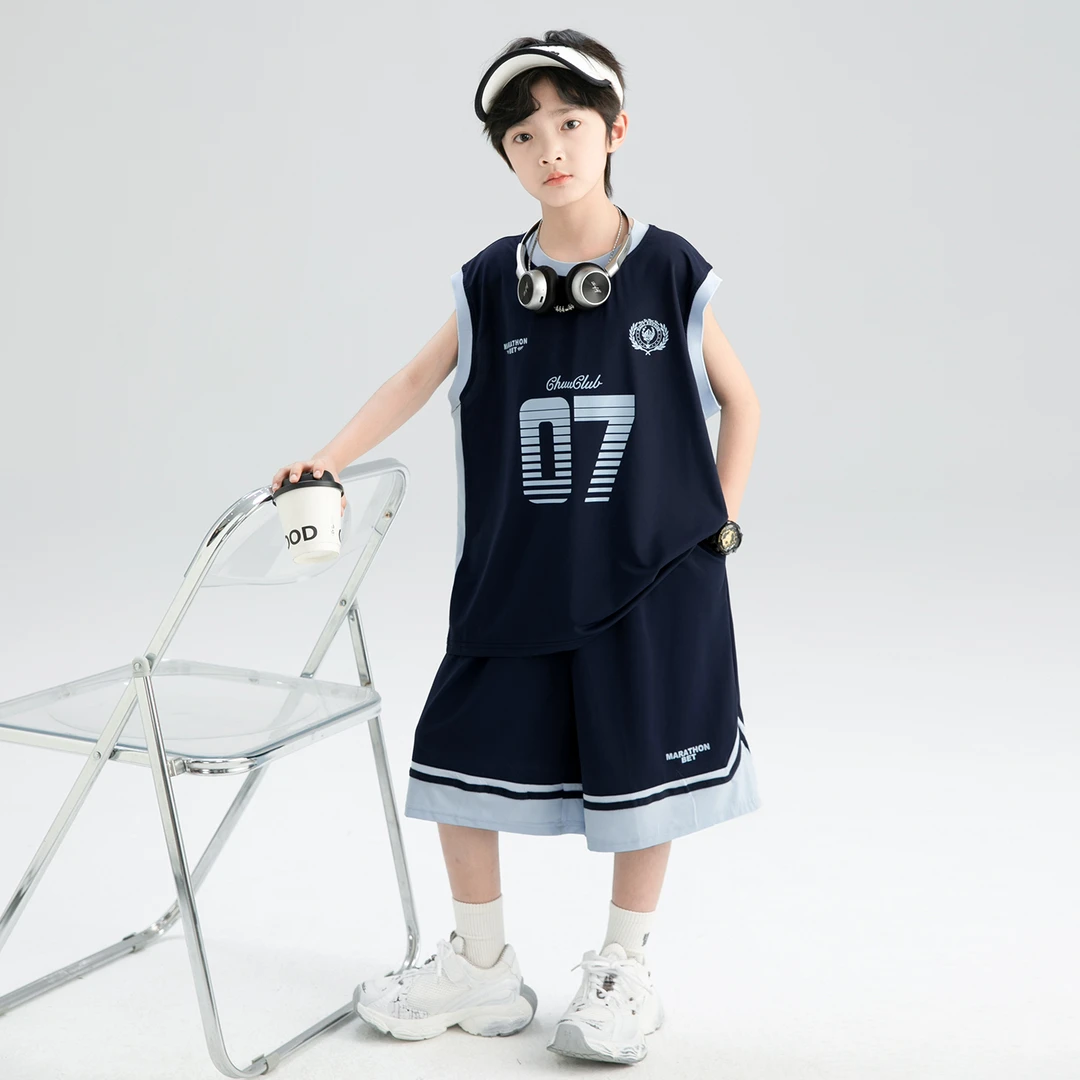 儿童夏季无袖运动套装2025新款男女同款夏装篮球服中大童户外薄款