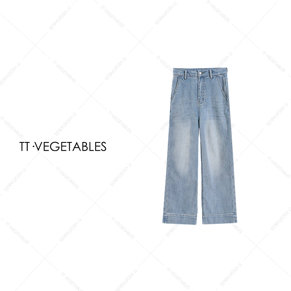 TT・VEGETABLES【序白】蓝韵  浅色直筒牛仔裤女显瘦阔腿裤子512093
