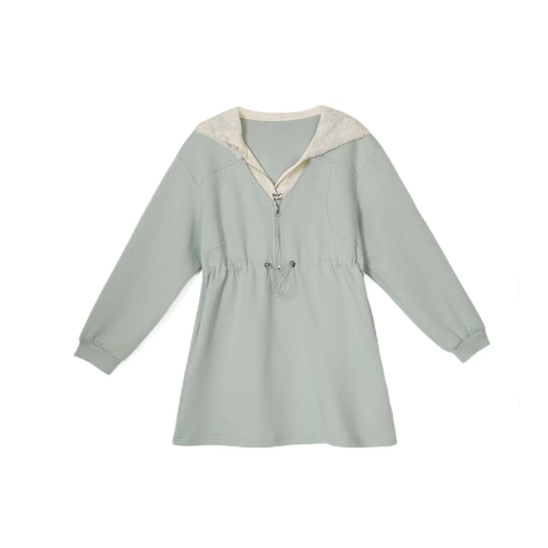 琪琪怪怪大码女装【街角松弛剂】假两件连帽蕾丝连衣裙D16709QTQ