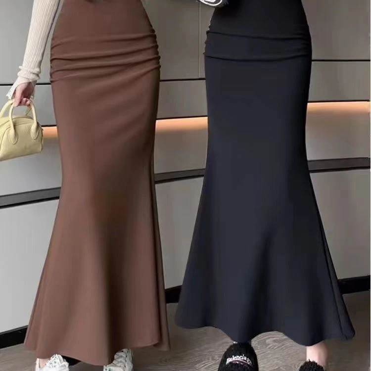 半身裙女2024春秋新款韩版时尚洋气百搭包臀裙高腰显瘦纯色鱼尾裙