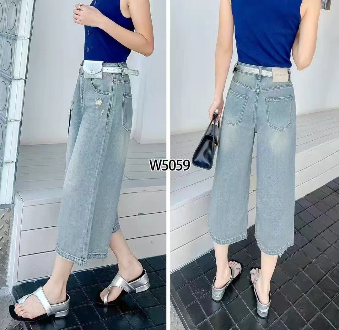 〖蕙子严选〗 HNBB 5059女装女士百搭休闲破洞七分牛仔裤