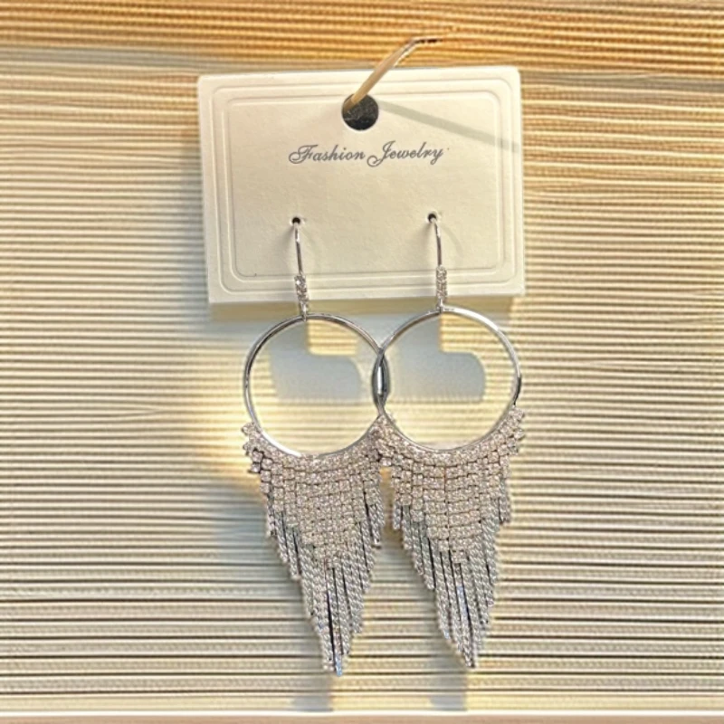 黄铜仿水晶耳饰 铜镀金流苏925时尚百搭气质