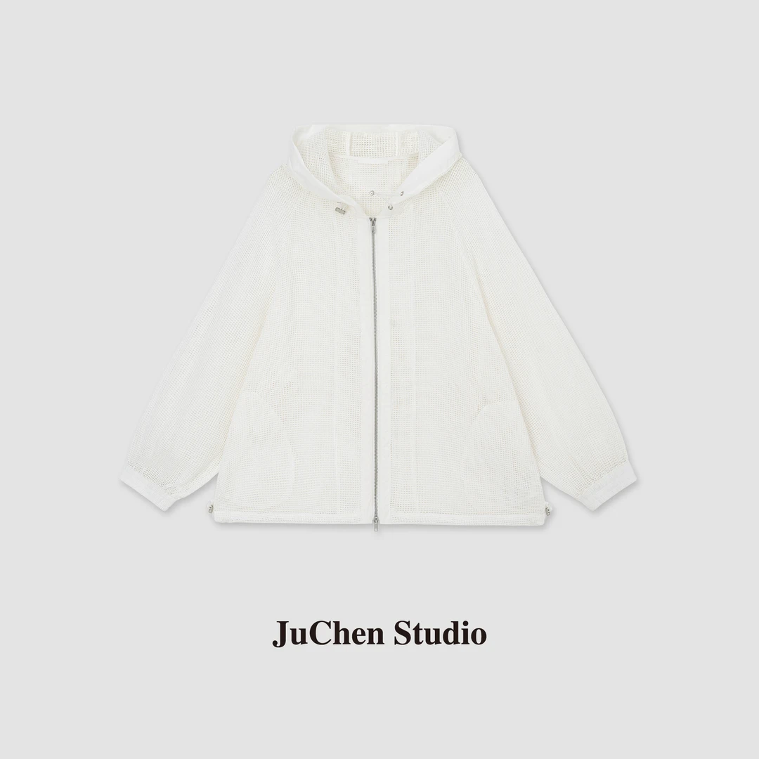 高阶“魔方格”时髦网眼镂空清爽透气夏日连帽外套SS023740