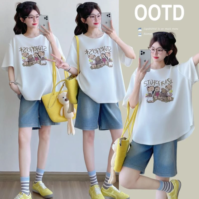 洋气孕妇装夏装宽松时尚百搭上衣短袖大码夏季孕期外穿遮肚不显怀