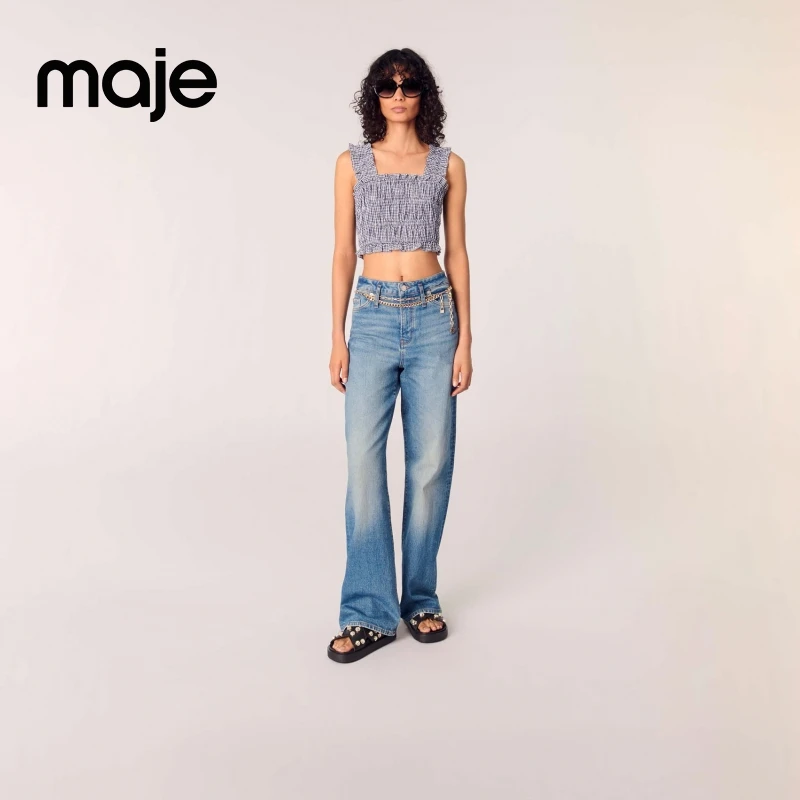 【棉质】Maje 2025秋冬新款女装短款修身褶皱吊带上衣MFPTO01192