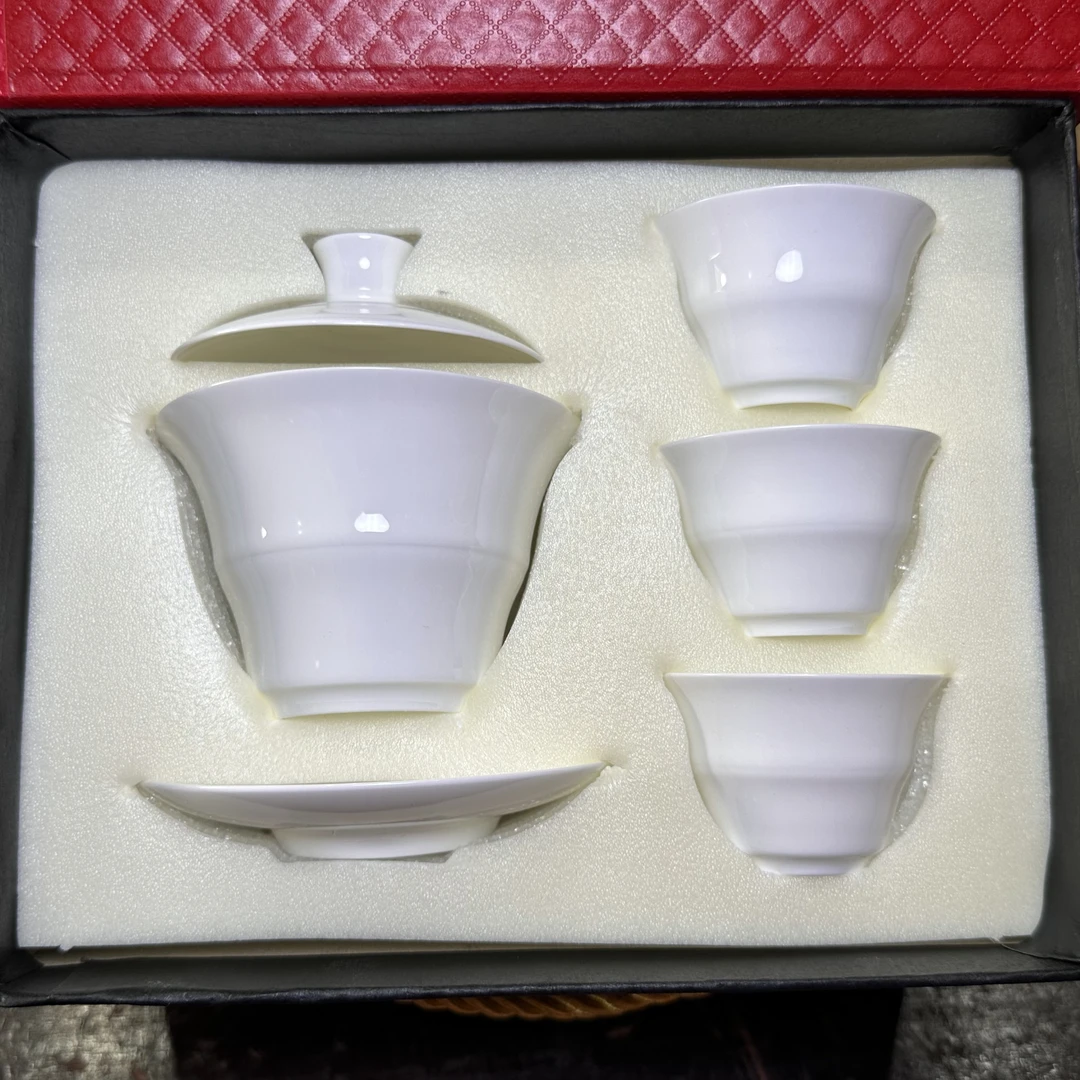 潮汕骨瓷茶具高档3寸竹节盖碗90ml竹节杯礼盒茶杯陶瓷