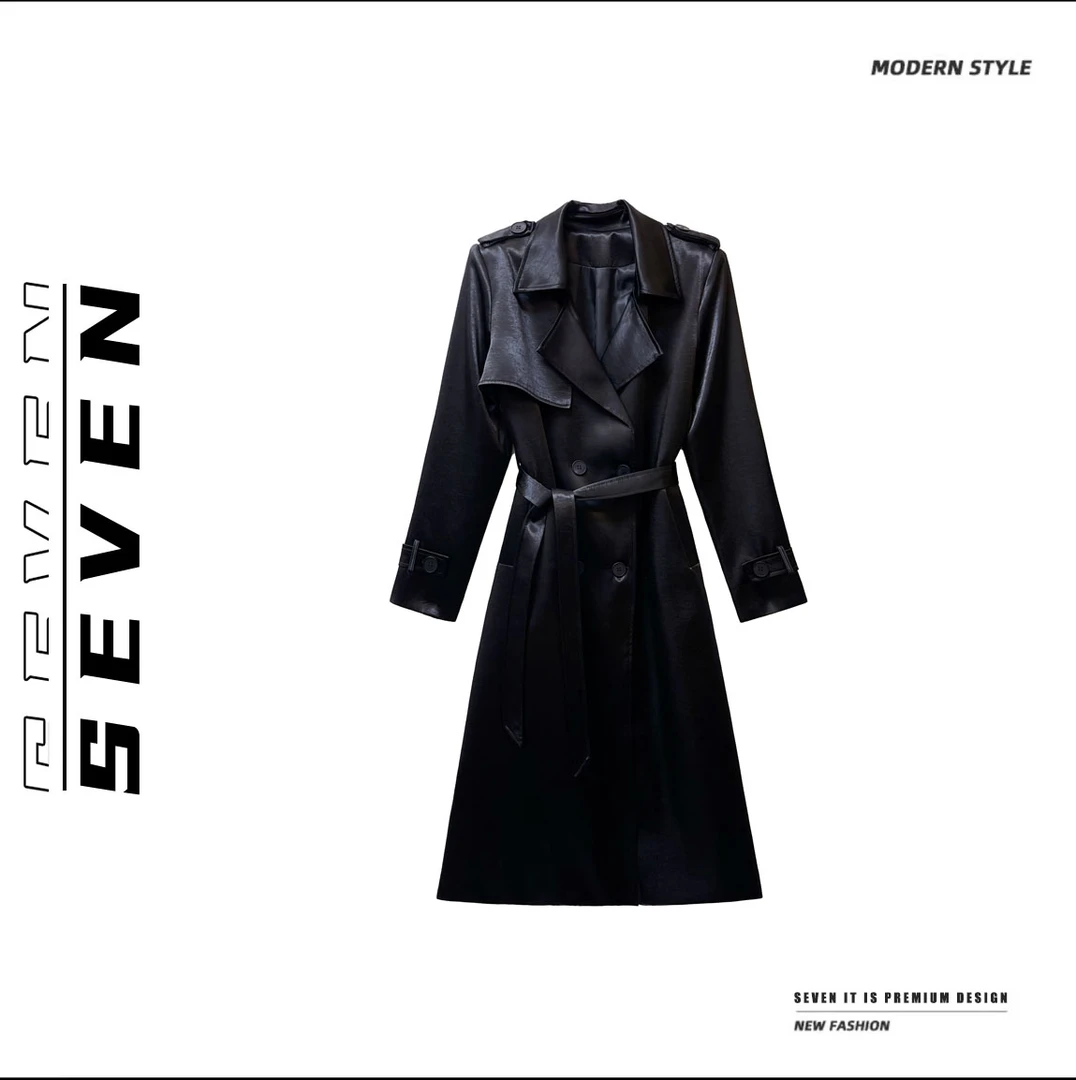SEVEN【暗夜流光】轻奢高级感重磅醋酸缎丝滑流光收腰大衣外套