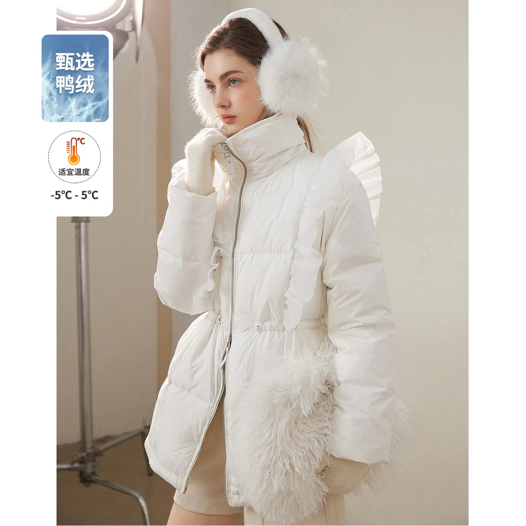 【小呆鸟粉丝专享】&白鹿语加厚羽绒服荷叶边立领鸭绒外套ZBX10016