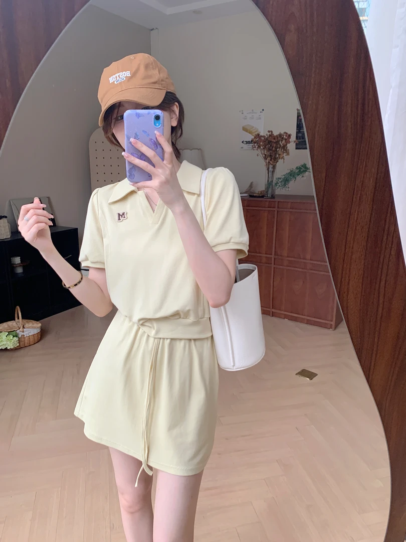 【芝士Cheese】晴夏日记气质优雅针织设计短袖polo衫洋气休闲半身裙