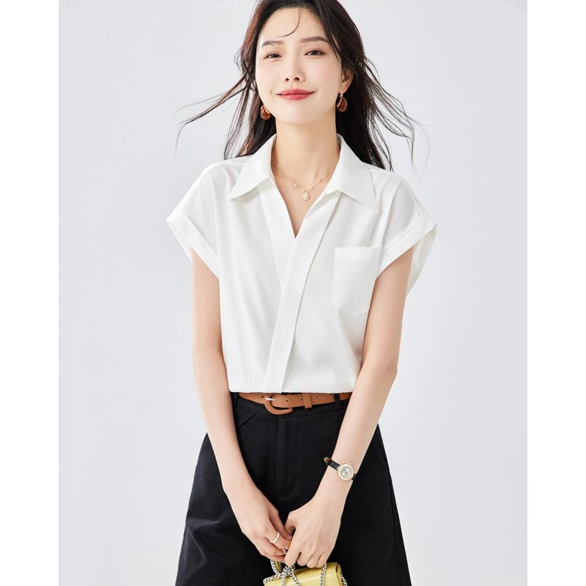 时尚设计感V领衬衫女2025夏季气质高级感显瘦遮肉衬衣上衣休闲