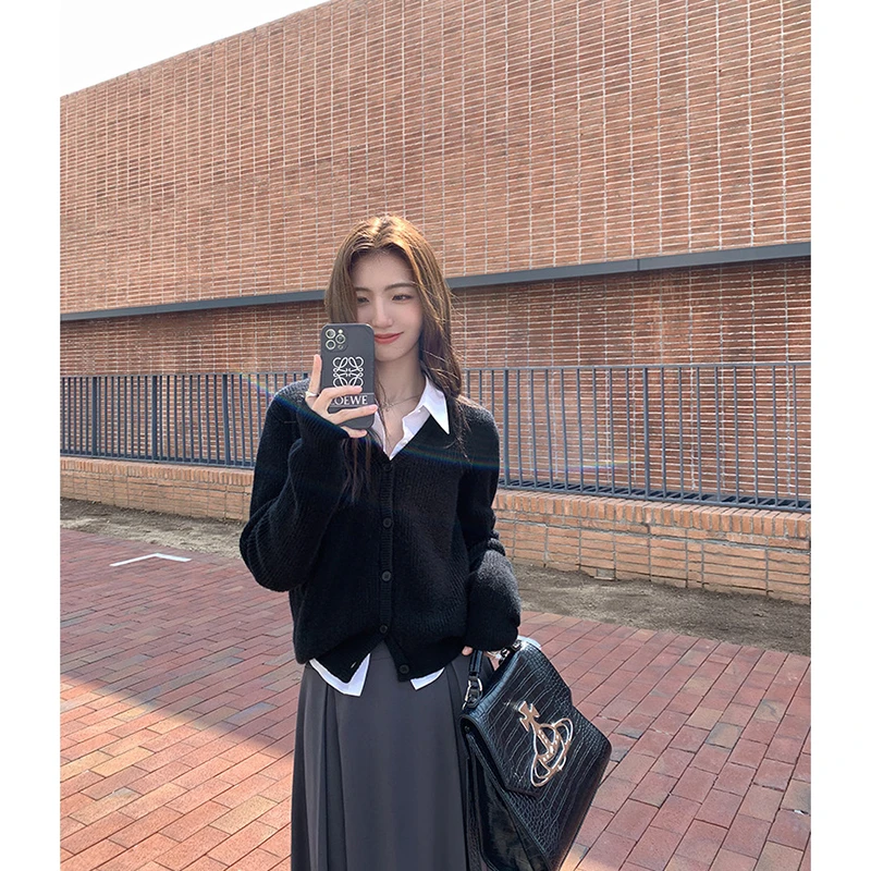 【黑色】开衫外套3638超柔软高品质V领针织毛衣