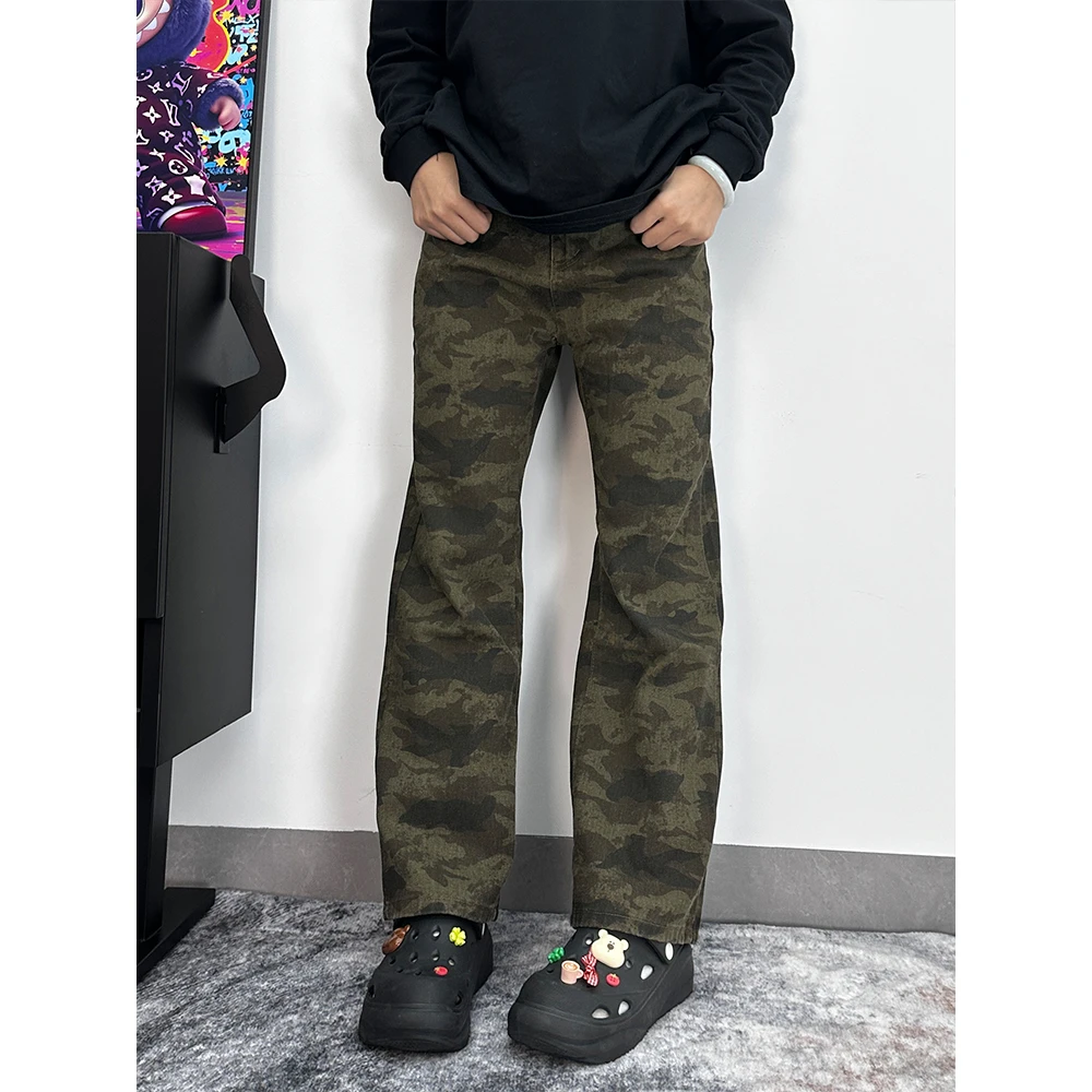 美式高街迷彩阔腿裤子男潮牌工装裤男女同款宽松简约高街直筒长裤