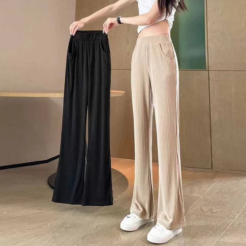 冰丝微喇裤子女夏季薄款垂感显瘦阔腿裤新款直筒休闲喇叭女裤