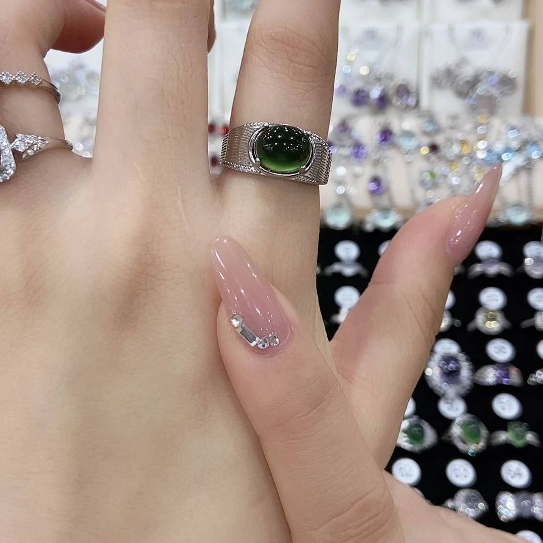 用***5岫玉银S925镶嵌戒指