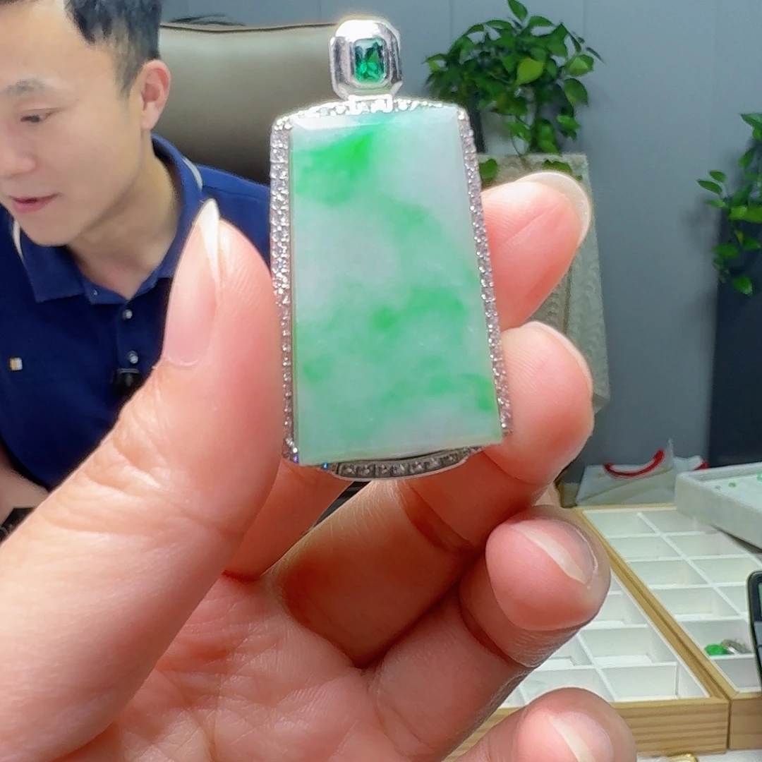 翡翠银S925镶嵌吊坠(不含链)天然