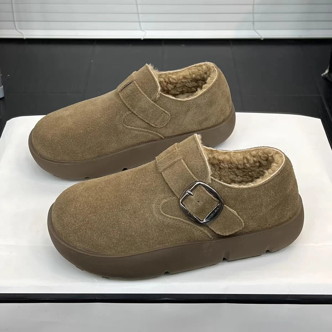 啄木鸟厚底毛毛勃肯鞋女2025冬季新款复古加绒保暖软底百搭棉鞋子