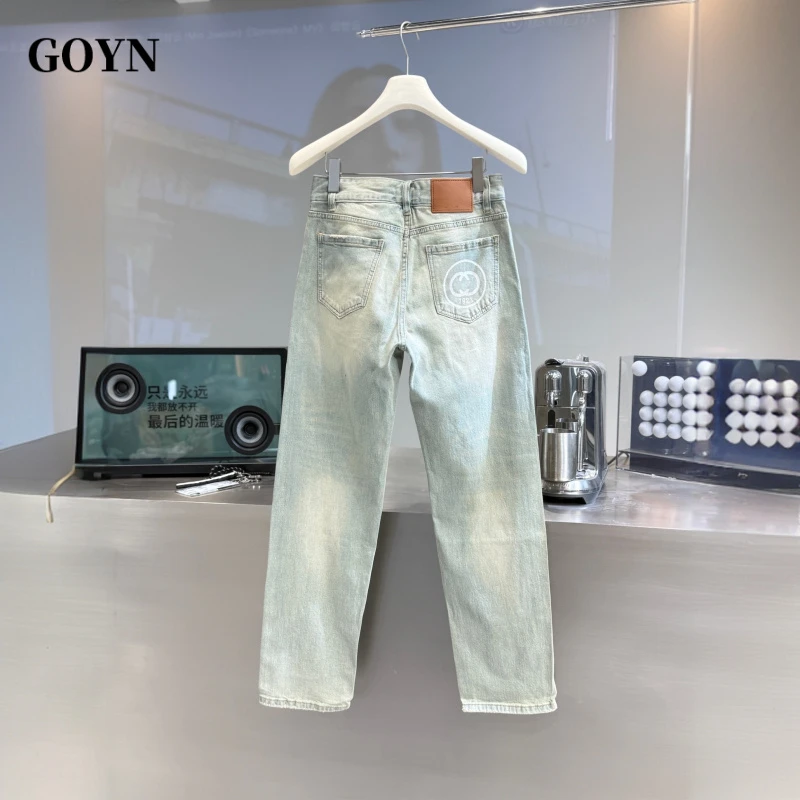 GOYN美式潮牌弹力百搭牛仔裤男士休闲夏季复古男款宽松透气直筒裤