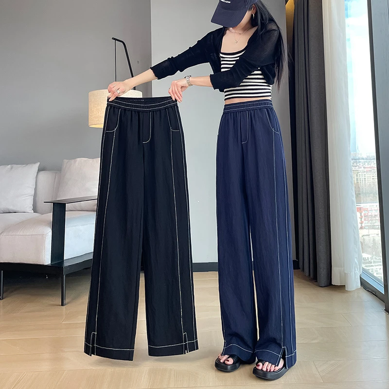 裤脚开叉阔腿裤女夏季薄款弯刀裤子2025新款休闲直筒香蕉运动裤女