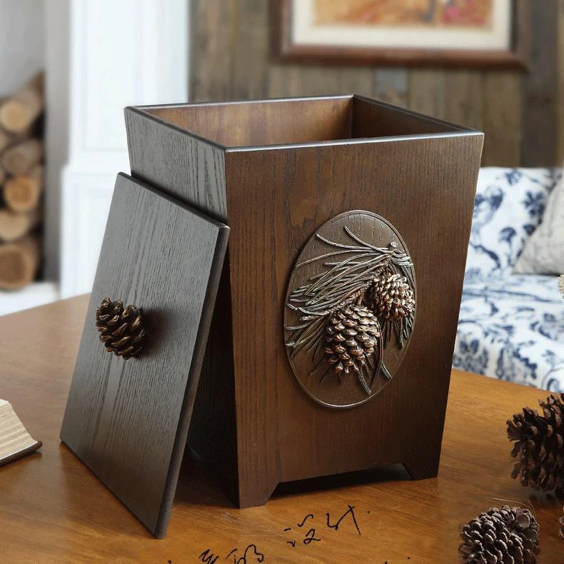 那澜多好家用垃圾桶客厅创意美式木带盖垃圾筒办公卧室厨房收纳桶