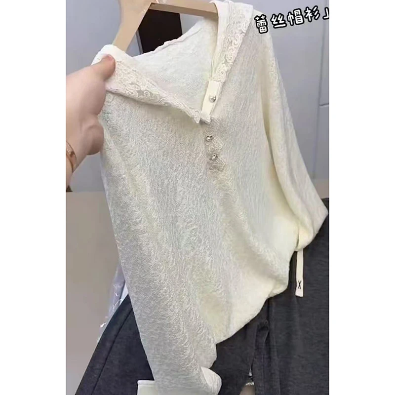 清仓时尚女式春秋蕾丝毛衣外套针织衫宽松百搭女蕾丝套头毛针织衫