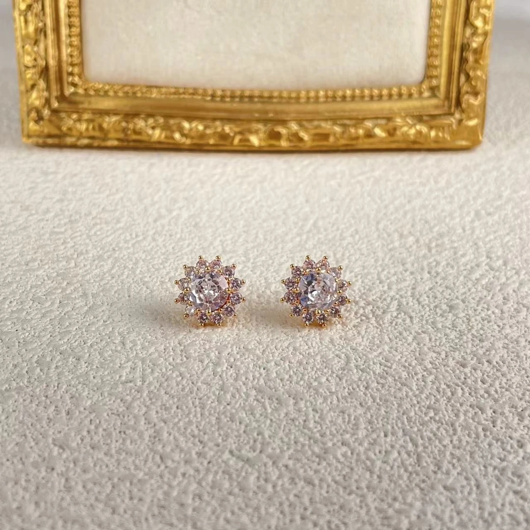 【高端定制】南非金伯利向日葵白耳钉——T00