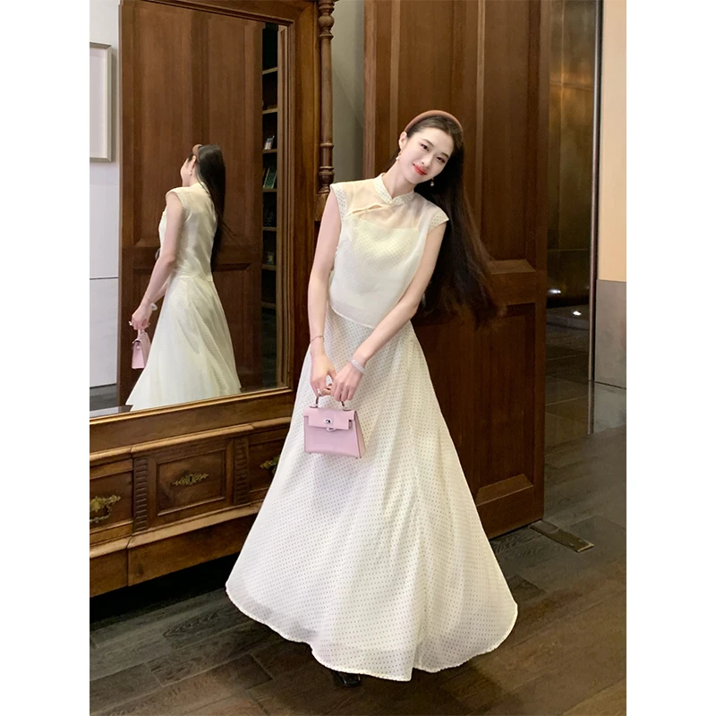 凌茜【芊芊】国风新中式温婉法式吊带薄纱亲肤马甲柔顺透气半裙三件