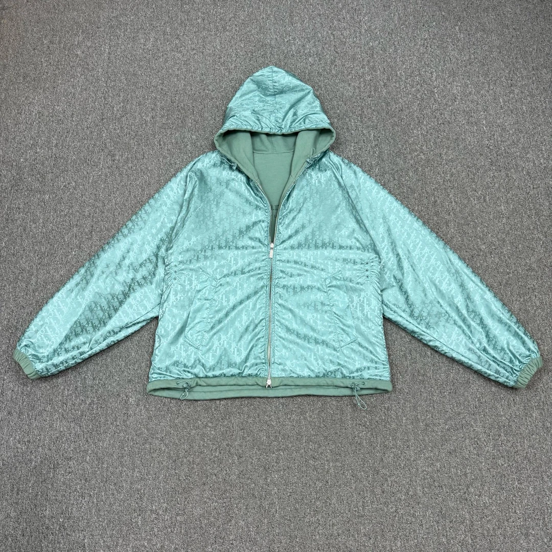 99新 DIOR/迪奥 16773239 满印双面薄荷绿连帽运动夹克 XL码95新