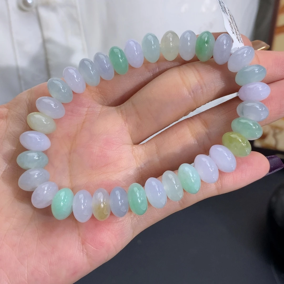 翡翠未镶嵌手串卡10胶润马卡龙鼓珠手串