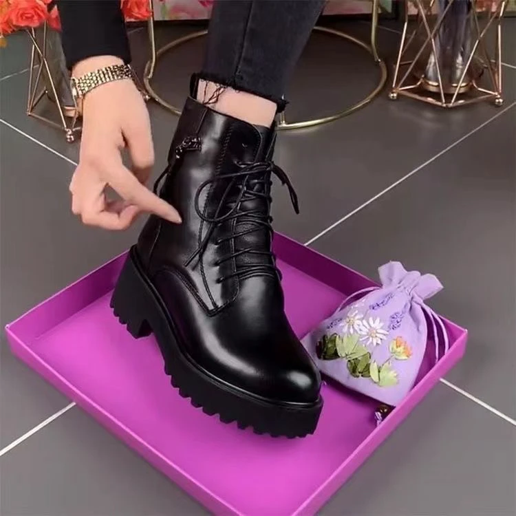 马丁靴女2025冬季新款厚底防水台粗跟防滑加绒保暖棉鞋皮靴子