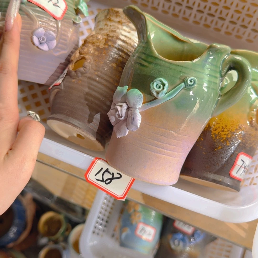 紫砂花盆粗陶精雕