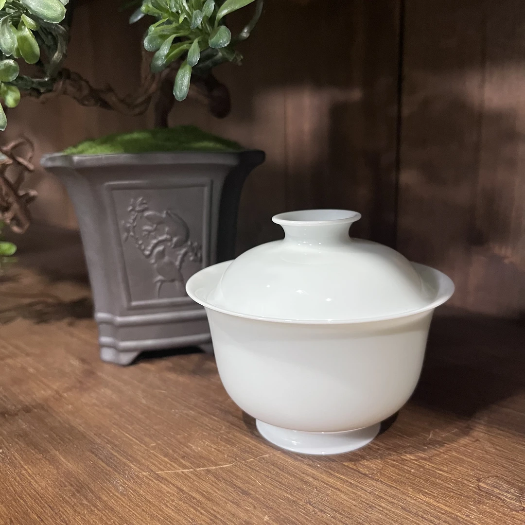 望月怀古白胎盖碗