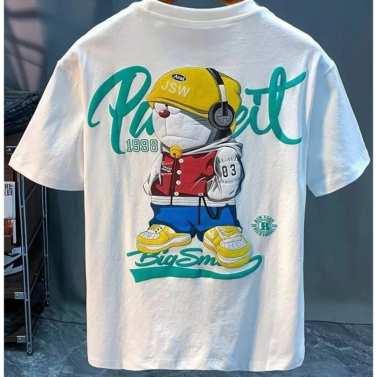 叮当猫纯棉印花短袖t恤男2025夏季薄款潮流情侣日系上衣卡通t恤